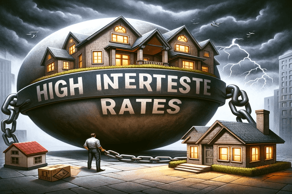 A digital image representing the cons of high interest rates.